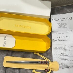 Swarovski Silver Pen with Yellow Case and Pink Crystal Accents
